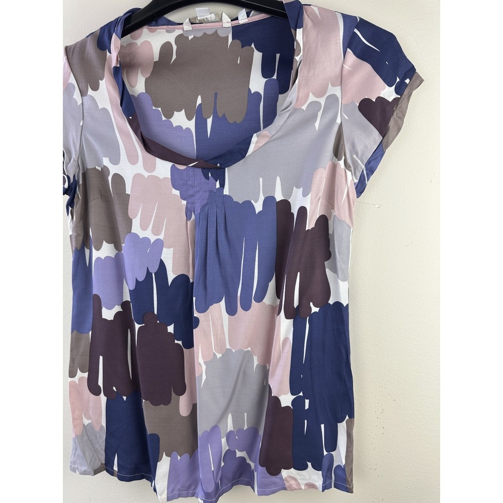 Boden Silk Blend Abstract Brushstroke Print Pleated Cap Sleeve Top Womens US 4 - Picture 4 of 12